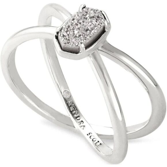 Kendra Scott Emilie Double Band Ring in Rhodium Platinum Drusy, Sz 7, New $65 - Picture 1 of 6